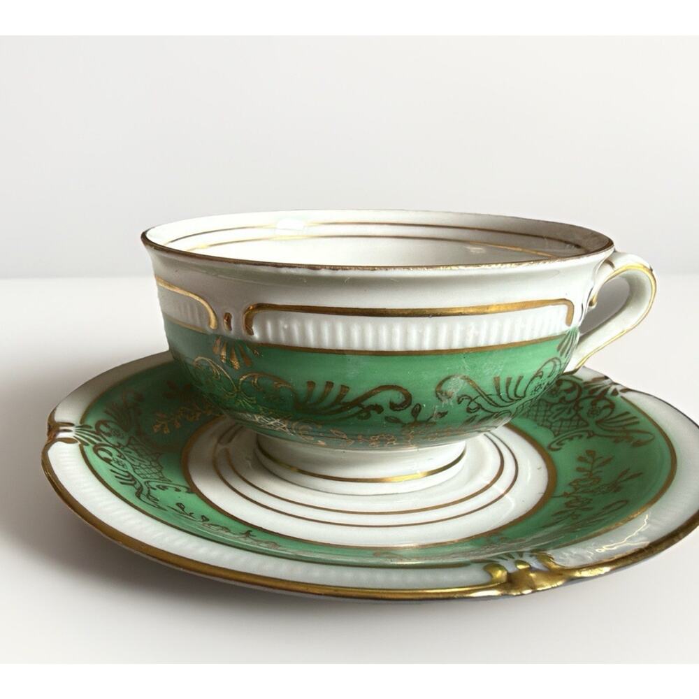 Vintage Imperial Bavaria Demitasse Tea Cup Saucer Green Gold 1950s Germany
